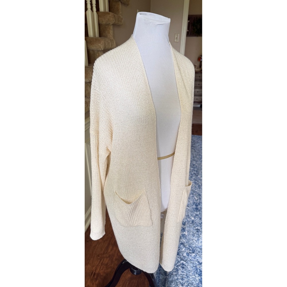 Fantastic Fawn Cream Open Front Knit Cardigan Sweater with Pockets Large - Picture 4 of 7